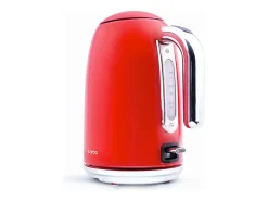 Chaleira elétrica retrô vermelha 1,7L inox sem fio 2200W com filtro anticalcário e desligamento automático