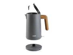 Chaleira sem fio Domo 1,7L 2200W - Base 360°, filtro anti-calcário removível, desligamento automático, design cinza e madeira