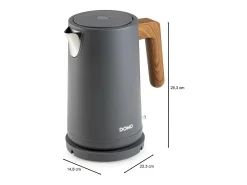 Chaleira sem fio Domo 1,7L 2200W - Base 360°, filtro anti-calcário removível, desligamento automático, design cinza e madeira