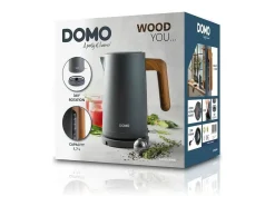 Chaleira sem fio Domo 1,7L 2200W - Base 360°, filtro anti-calcário removível, desligamento automático, design cinza e madeira