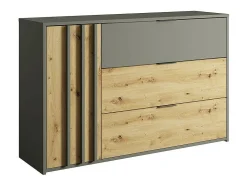 Chambre compléte design IZO : Armoire, lit 160x200, commode, chevets, chêne/gris anthracite