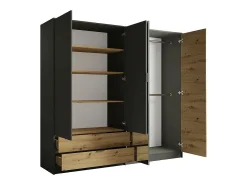 Chambre compléte design IZO : Armoire, lit 160x200, commode, chevets, chêne/gris anthracite