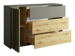 Chambre compléte design IZO : Armoire, lit 160x200, commode, chevets, chêne/gris anthracite