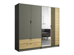 Chambre compléte design IZO : Armoire, lit 180x200, commode, chevets, chêne/gris anthracite