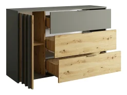 Chambre compléte design IZO : Armoire, lit 180x200, commode, chevets, chêne/gris anthracite