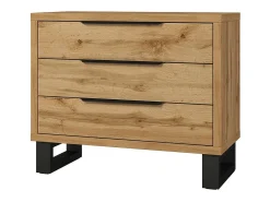 Chambre compléte style industriel collection MILOS : armoire 3 portes, lit 180x200, commode, chevets, chêne brut et noir