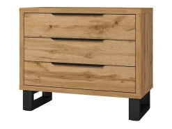 Chambre compléte style industriel collection MILOS : armoire 3 portes, lit 160x200, commode, chevets, chêne brut et noir