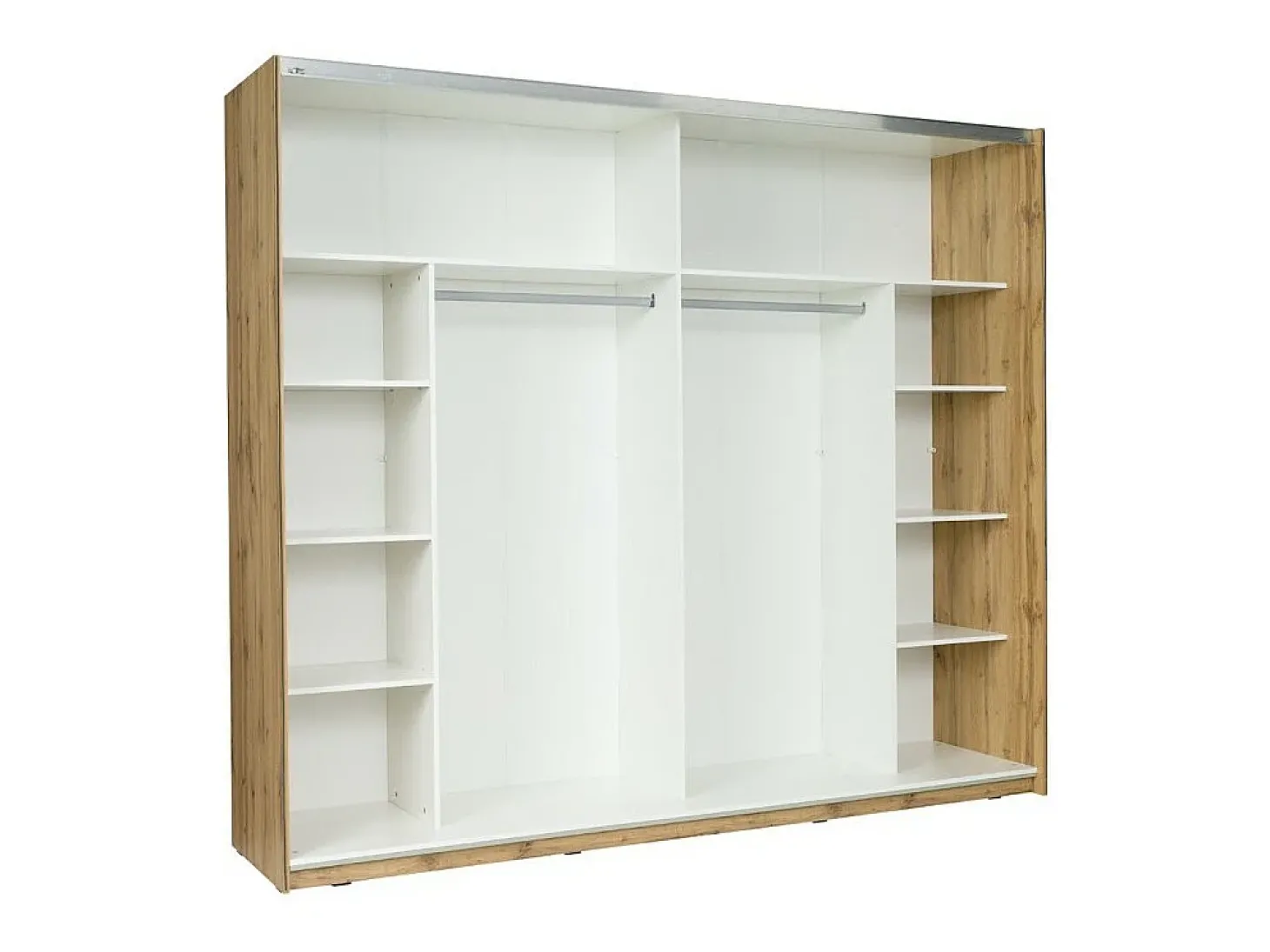 Chambre WOOD coloris chêne et blanc avec lit 180x200 LED, commode, chevets et armoire