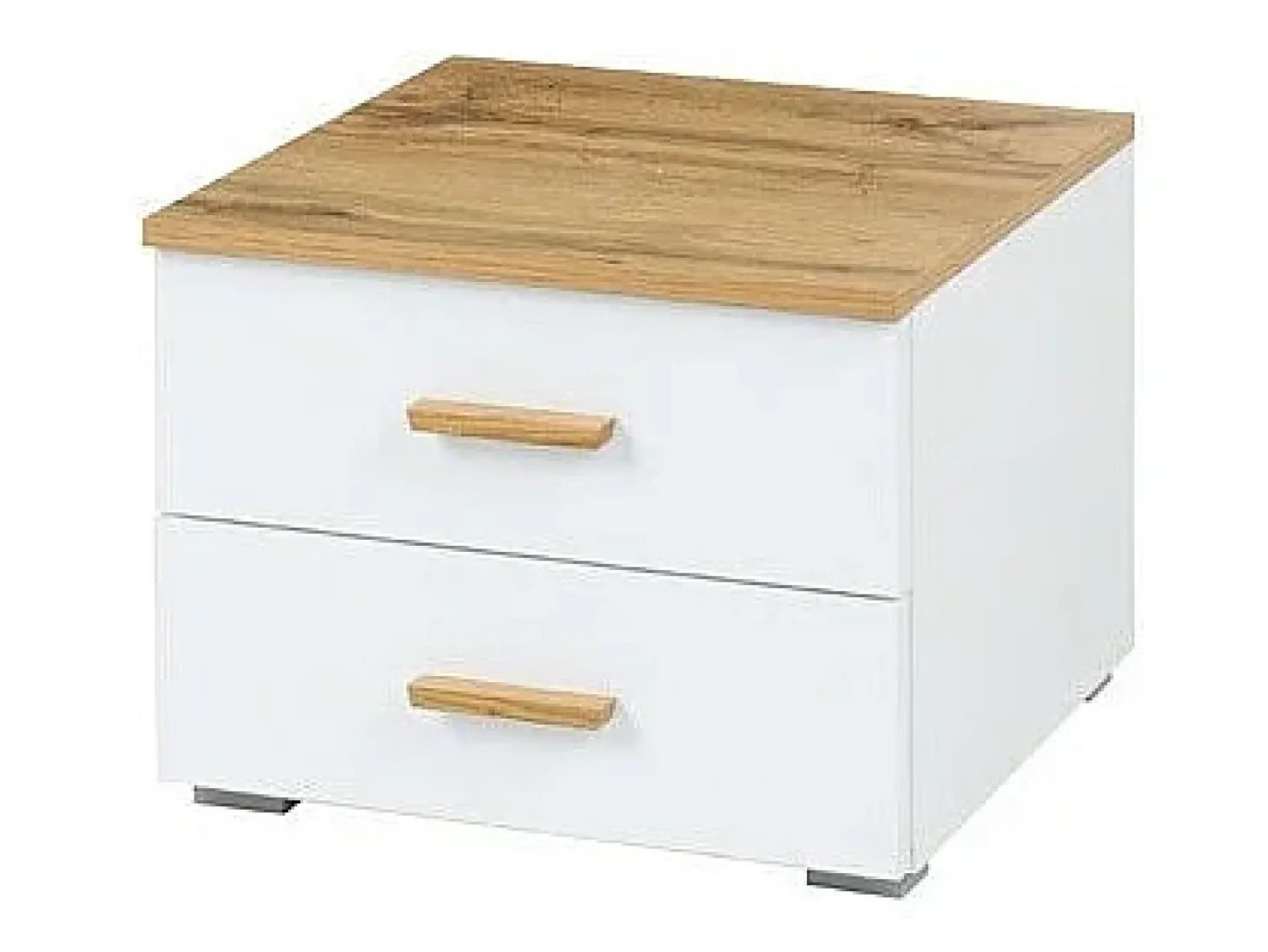 Chambre WOOD coloris chêne et blanc avec lit 180x200 LED, commode, chevets et armoire