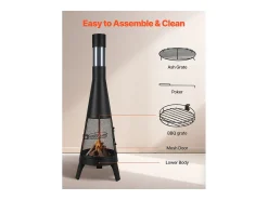 Chaminé Externa SucceBuy, de Ferro de 51 cm, com Grade e Tampa de Chaminé, para Reuniões no Jardim, Acampamentos e Festas ao ar Livre