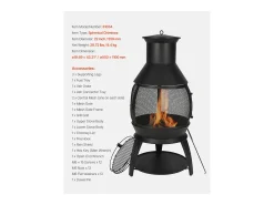 Chaminé Externa SucceBuy, de Ferro de 56 cm, com Grade e Tampa de Chaminé, para Reuniões no Jardim, Acampamentos e Festas ao ar Livre
