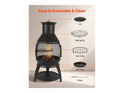 Chaminé Externa SucceBuy, de Ferro de 56 cm, com Grade e Tampa de Chaminé, para Reuniões no Jardim, Acampamentos e Festas ao ar Livre
