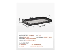 Chapa de Grelhar, SucceBuy Placa de Cozinha de Aço ao Carbono, 60.5 x 36 cm, Utensílio de Cozinha Portátil a Gás com Pega, Ideal para Campismo, Preta