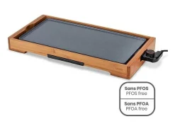 Chapa elétrica de bambu LIVOO DOC322 2200W, placa removível de alumínio fundido com revestimento cerâmico, termostato ajustável