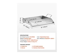 Chapa para Grelhar, SucceBuy Chapa para Churrasco em Aço Inoxidável, Superfície Plana 448 × 370 mm
