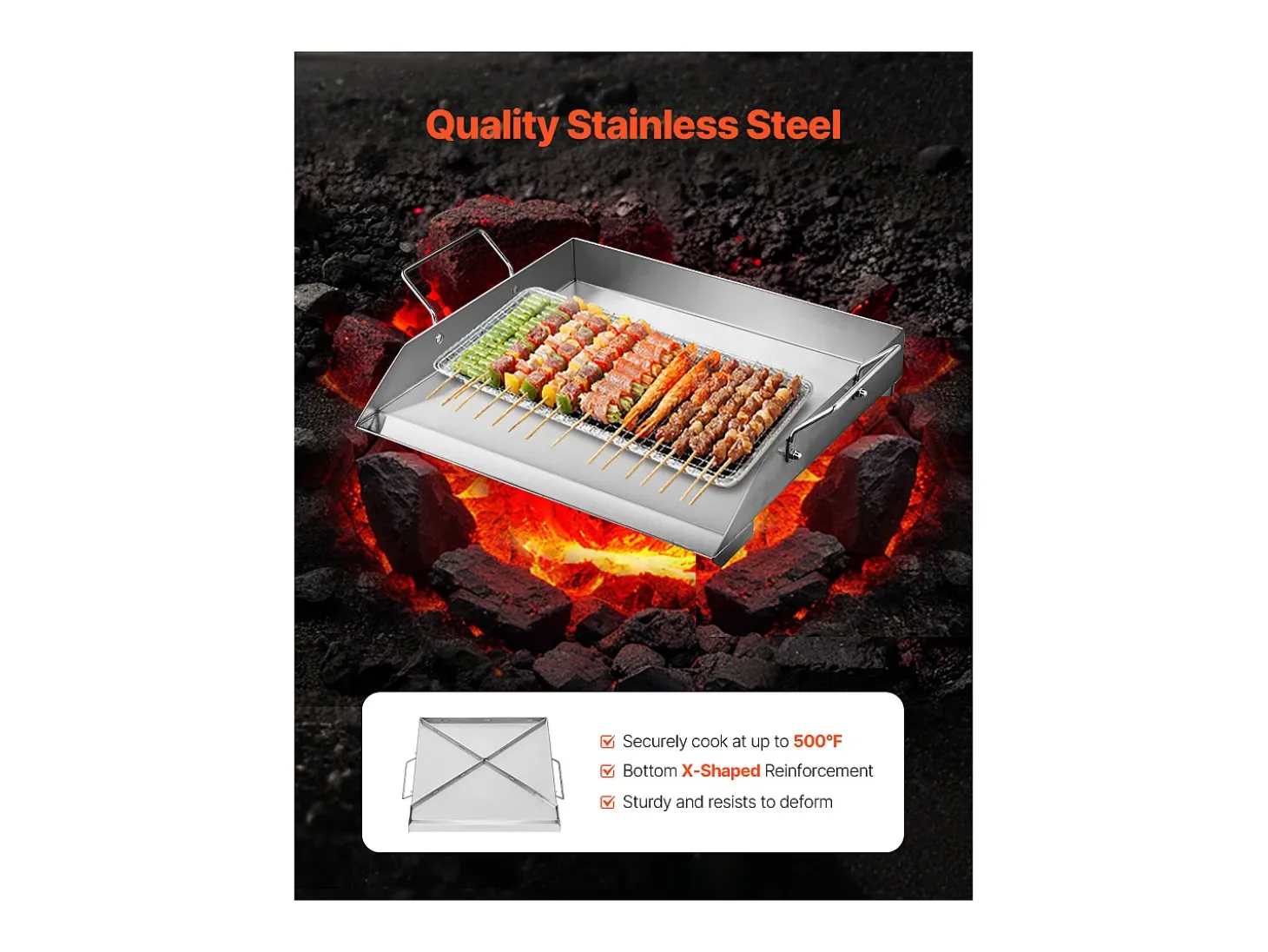 Chapa para Grelhar, SucceBuy Chapa para Churrasco em Aço Inoxidável, Superfície Plana 448 × 370 mm