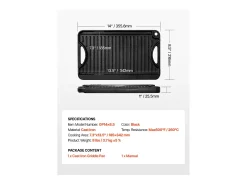 Chapa para Grelhar, SucceBuy Chapa de Ferro Fundido Reversível, Pré-Temperada, 185 × 342 mm