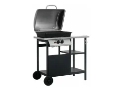 Churrasqueira a gás com mesa auxiliar de 3 níveis Preto e prateado - Ideal para festas ao ar livre
