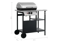 Churrasqueira a gás com mesa auxiliar de 3 níveis Preto e prateado - Ideal para festas ao ar livre