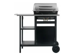 Churrasqueira a gás com mesa auxiliar de 3 níveis Preto e prateado - Ideal para festas ao ar livre