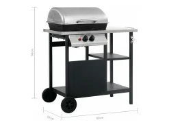 Churrasqueira a gás com mesa auxiliar de 3 níveis Preto e prateado - Ideal para festas ao ar livre
