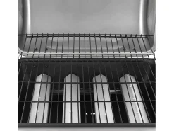 Churrasqueira a gás de 4 queimadores preta e prateada com termômetro integrado e capa de proteção