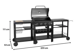 Churrasqueira a gás de cozinha externa - 12 kW - 4 queimadores - Preto