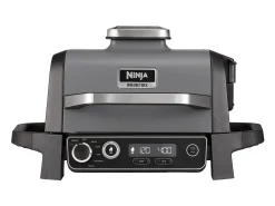Churrasqueira elétrica Ninja Woodfire OG701EU com defumador integrado e fritadeira a ar – cozimento a lenha, 7 funções, 28x37 cm, cinza