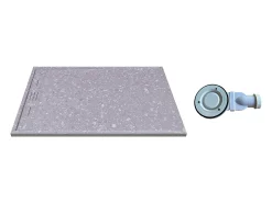 Chuveiro Efeito Terrazzo extra-plano em resina cortável, com sifão, 140x90 cm, LYROSA