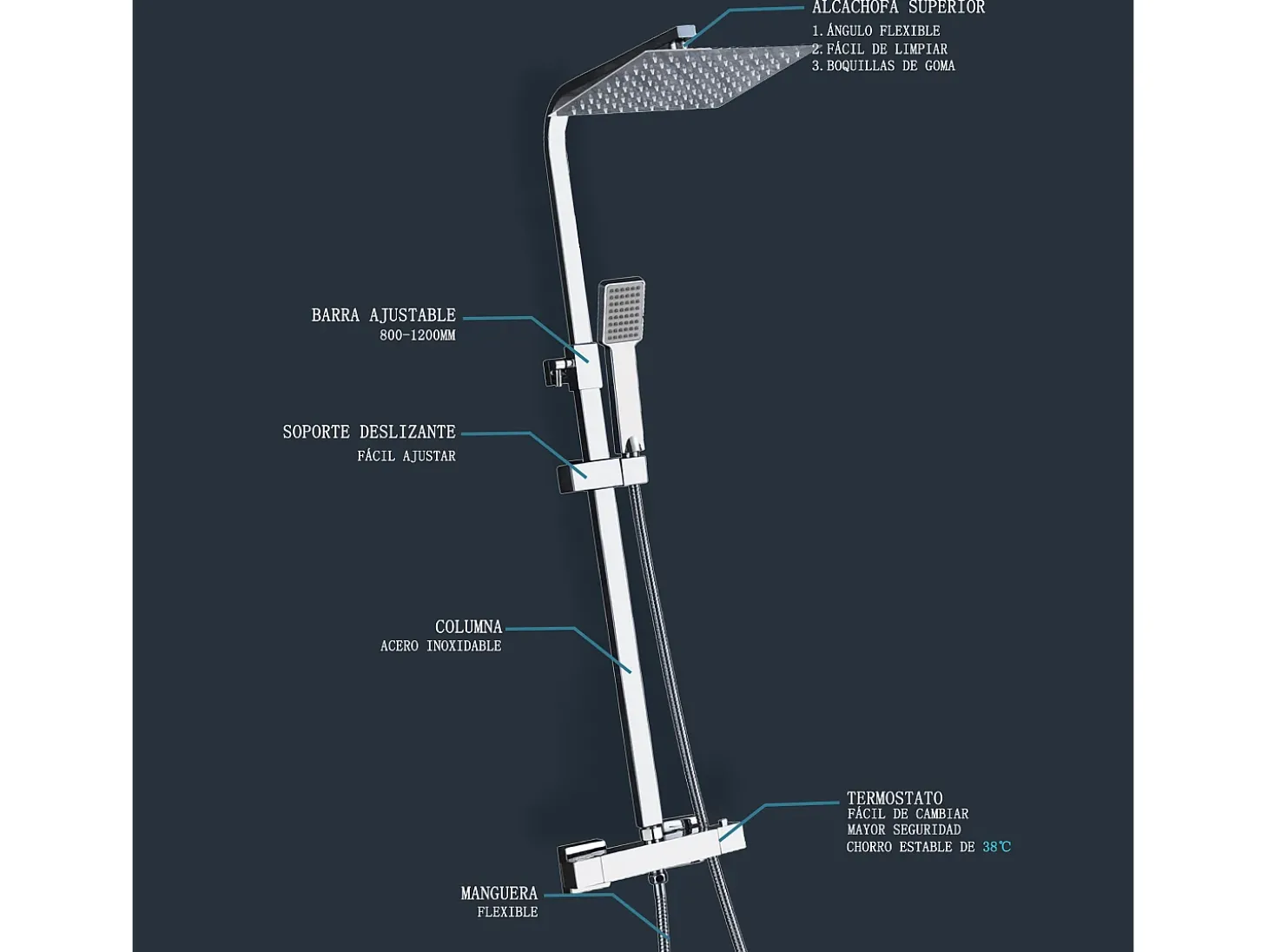 Chuveiro termostático Aica coluna termostática chuveiro termostático quadrado 80-120cm torneira chuveiro de banho quadrado