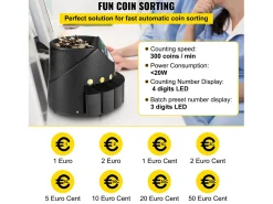 Classificadora Automática SucceBuy de Moedas de Euros, 220 V / 50 Hz, Classificador de Moedas Aproximadamente 300 Moedas / Min, com 8 Caixas de Coleta