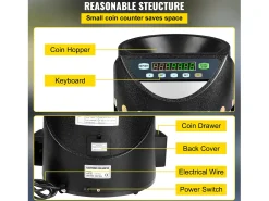 Classificadora Automática SucceBuy de Moedas de Euros, 220 V / 50 Hz, Classificador de Moedas Aproximadamente 300 Moedas / Min, com 8 Caixas de Coleta