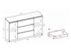 Cómoda : Branco Fosco, 120 x 39 x 8 cm, 2 portas, 3 gavetas