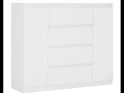 Cômoda : Branco Fosco, 140 x 39 x 101 cm, 2 portas, 4 gavetas