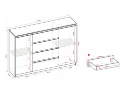 Cômoda : Branco Fosco, 140 x 39 x 101 cm, 2 portas, 4 gavetas