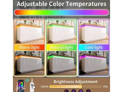 Cômoda 3 Gavetas - com LED Ajustável e Prateleiras - 2 Portas Brilhante Branco 140x39x81cm
