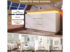 Cômoda 3 Gavetas - com LED Ajustável e Prateleiras - 2 Portas Brilhante Branco 140x39x81cm
