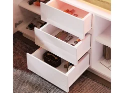 Cômoda 3 Gavetas - com LED Ajustável e Prateleiras - 2 Portas Brilhante Branco 140x39x81cm