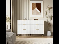 Cômoda 6 Gavetas - com Puxadores e Pés Dourados - Superfície Ondulada - Branco 120x40x77cm