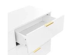 Cômoda 6 Gavetas - com Puxadores e Pés Dourados - Superfície Ondulada - Branco 120x40x77cm