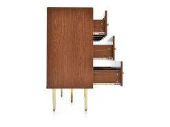 Cômoda 6 Gavetas - com Puxadores e Pés Metal Dourados - Cantos Arredondados Nogueira 120x40x90cm