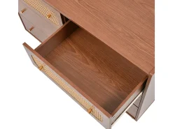 Cômoda 6 Gavetas - com Puxadores e Pés Metal Dourados - Cantos Arredondados Nogueira 120x40x90cm
