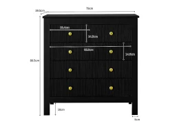 Cômoda 5 Gavetas - com Puxadores Dourados - Pés Reforçados - Preto 79x39.5x80.5cm