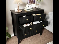 Cômoda 5 Gavetas - com Puxadores Dourados - Pés Reforçados - Preto 79x39.5x80.5cm