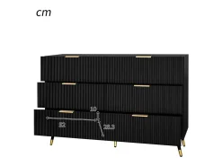 Cômoda 6 Gavetas - com Puxadores e Pés Dourados - Superfície Ondulada - Preto 120x40x77cm