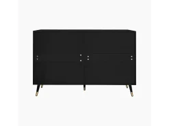 Cômoda 6 Gavetas - com Puxadores e Pés Dourados - Superfície Ondulada - Preto 120x40x77cm