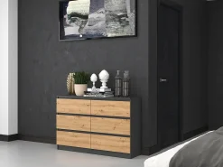 Cômoda: 6 Gavetas, Antracite/artesanal, 30 x 75 x 120 cm
