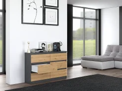 Cômoda: 6 Gavetas, Antracite/artesanal, 30 x 75 x 120 cm
