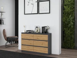 Cômoda: 6 Gavetas, Antracite/artesanal, 30 x 75 x 120 cm