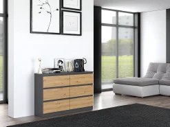 Cômoda: 6 Gavetas, Antracite/artesanal, 30 x 75 x 120 cm